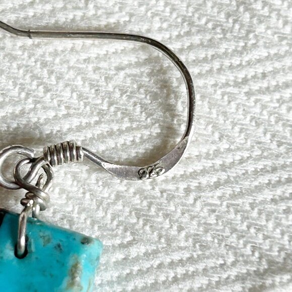 Turquoise & Multi-Stone Mosaic Inlay Earrings w 925 Sterling Silver Wires - Picture 5 of 9